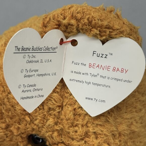 Vintage TY Beanie Buddies Fuzz Bear Brown Blue Bow Tie 1999 Plush Stuffed Toy 13 - Picture 9 of 13